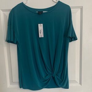 Worthington Turquoise Short Sleeve Top with Knot Accent